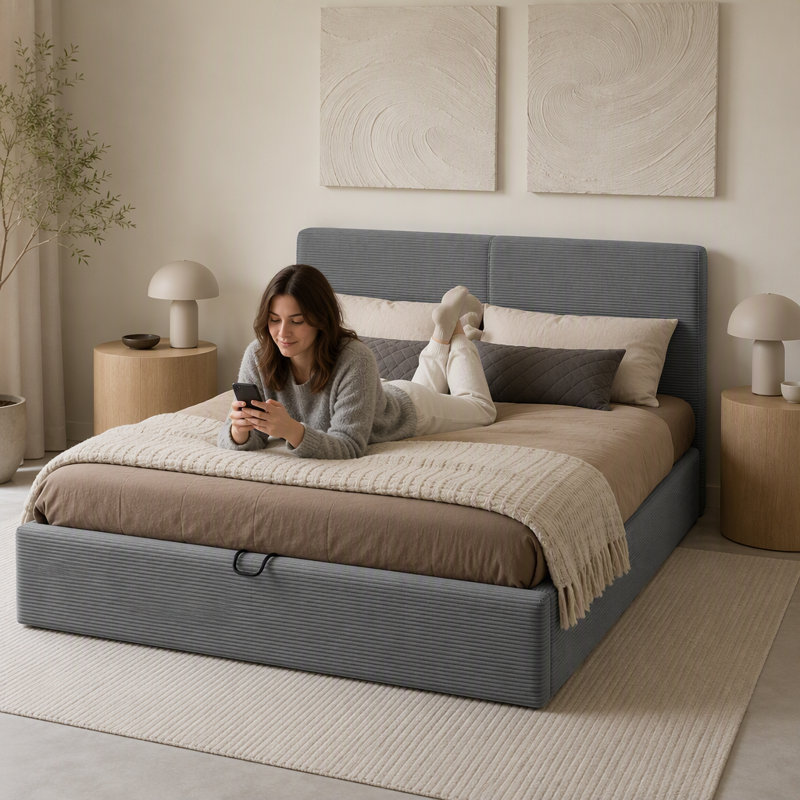 Aadhvika Easy Assembly Gas Liftting Ottoman Bed Frame with 10 Year Warranty Quick Setup Gas Lift Storage Bed , Single (3')