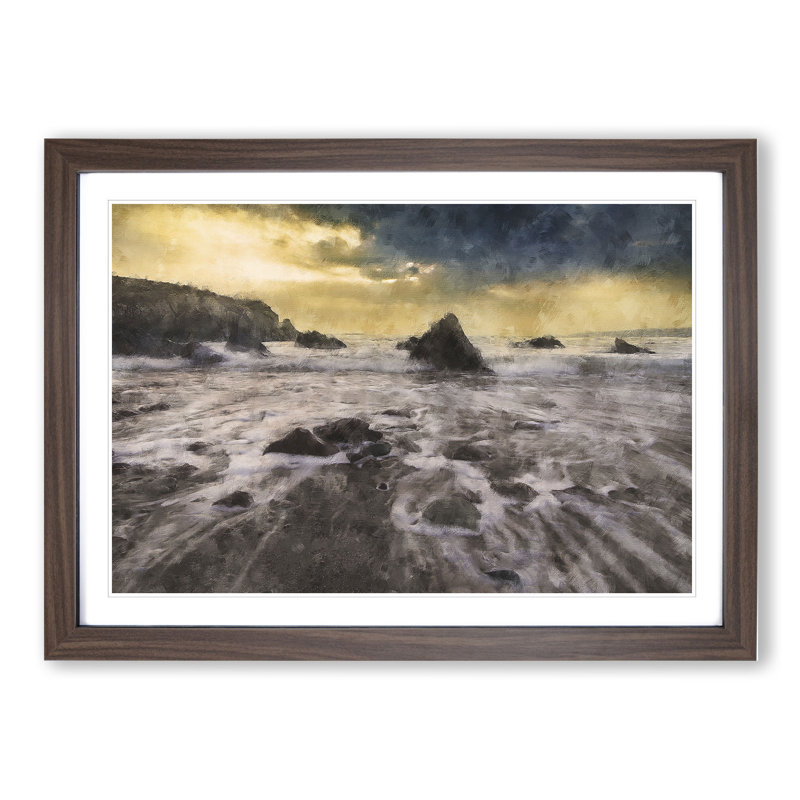 Beach View - Picture Frame Painting, 27cm H x 36cm W x 2cm D, Walnut Framed