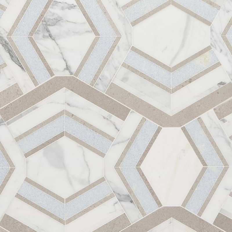 Mezzo 11x18 Polished Calacatta Marble Mosaic Tile, Dolce Polished