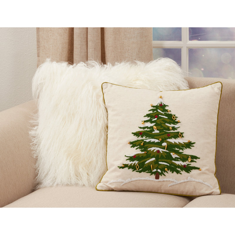 Natural Cotton Embroidered Christmas Tree Euro Pillow Cover
