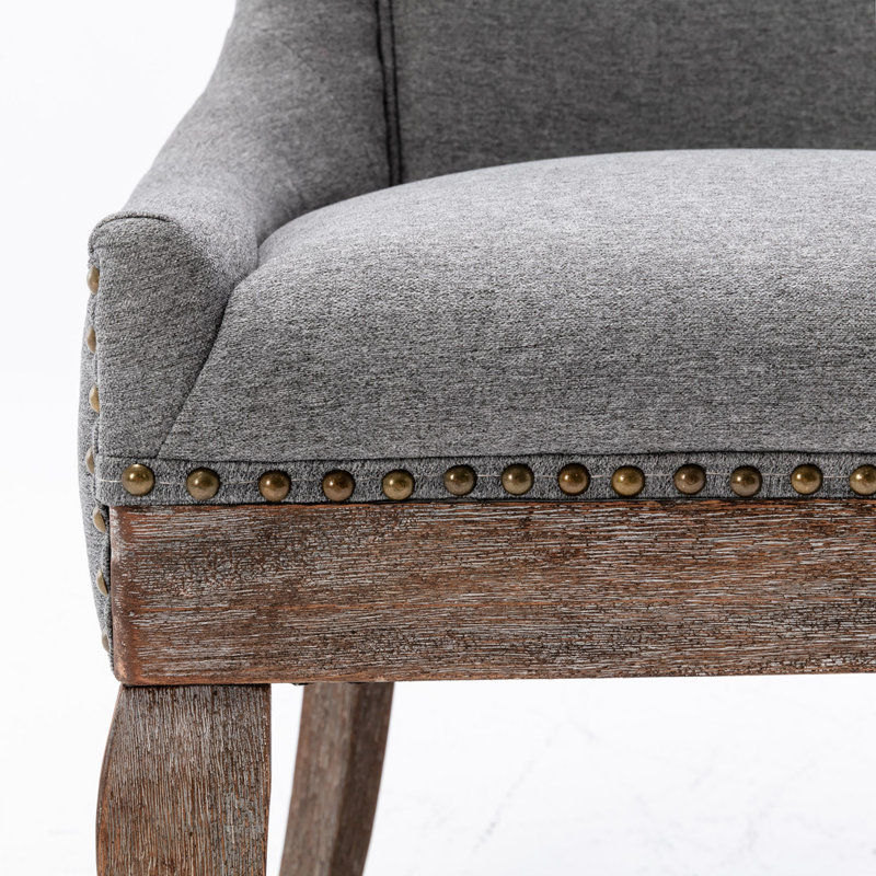 A&a furniture ultra side dining chairs | set of 2 | thickened fabric, solid wood legs | bronze nailhead, Gray, Brown