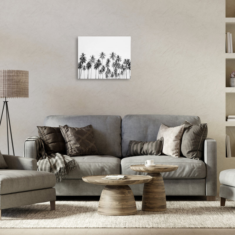 Palmiers paradis en toile monochrome, design par Sissi et Seb, H 16 po x l 20 po