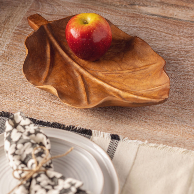 Bali Teak Hand-carved Leaf Bowl