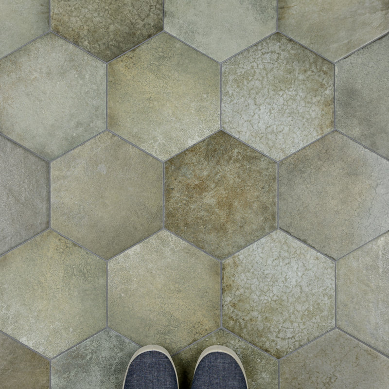 Heritage Hex 7" x 8" Porcelain Stone Look Wall & Floor Tile, Jungle