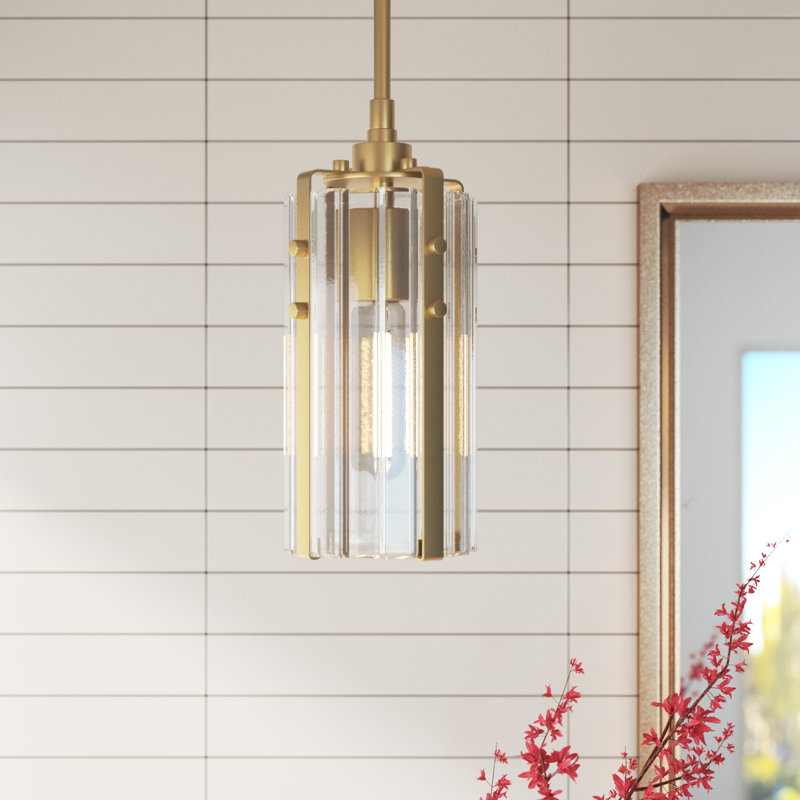 Mini-luminaire suspendu 1 lumière Halleck, Laiton frotté