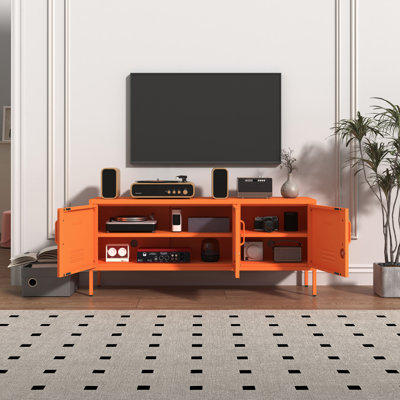 Sabatino 3 Door TV Stand Media Console For Large TV Wide Metal Storage Cabinet Entertainment Center For Home Lockable Storage Cabinet Office by Trent Austin Design