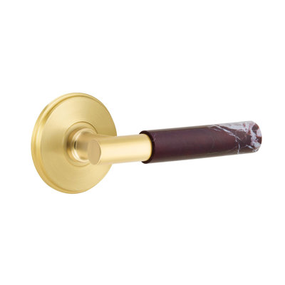 Emtek Select Passage Leverset w/ Watford Rosette & T-Bar Stem, Rosso Levanto Marble Lever RH