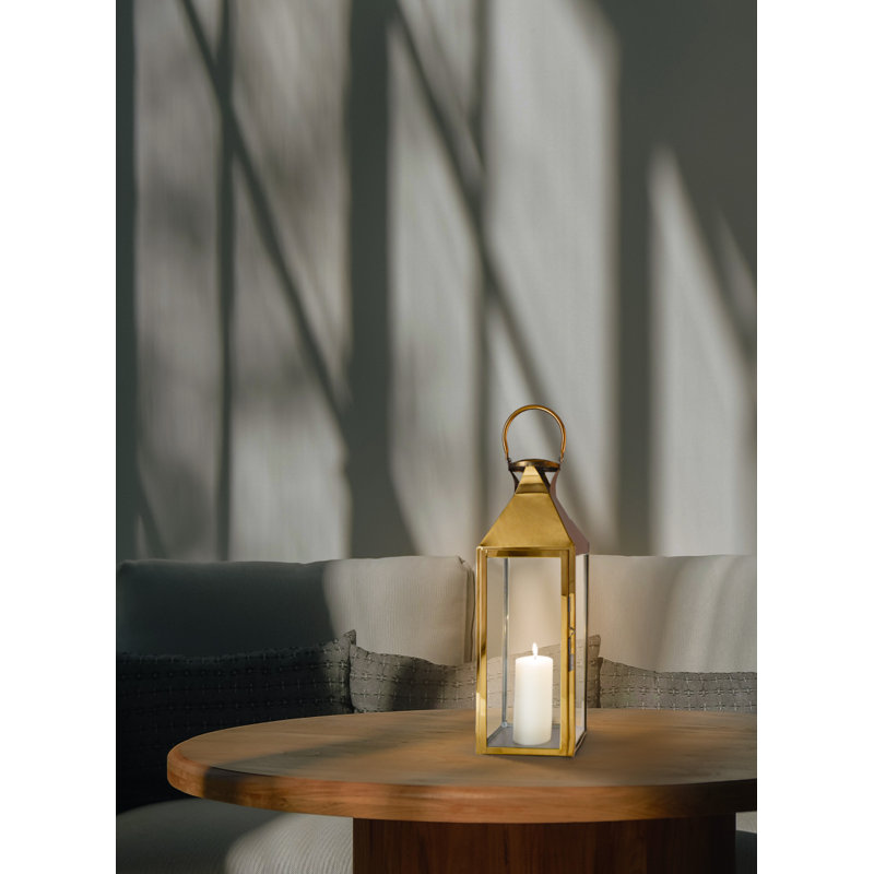 Metal Tabletop Lantern, 20.75" H x 7.50" W x 7.50" D, Gold