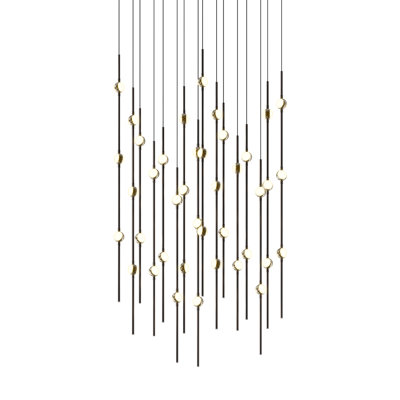 Constellation - Aries 24" Square LED Pendant - Satin Brass Fixture - Clear Faceted Acrylic Shade - 2700K - 120" Cable