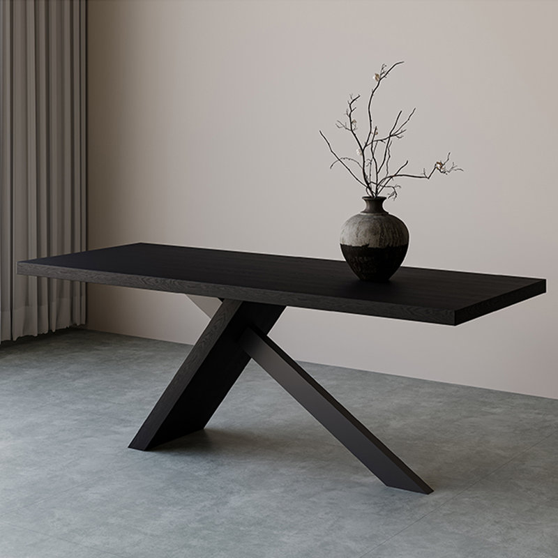 Black Rectangular Solid Wood+Iron Dining Table, 29.53"H x 70.87"L x 31.5"W