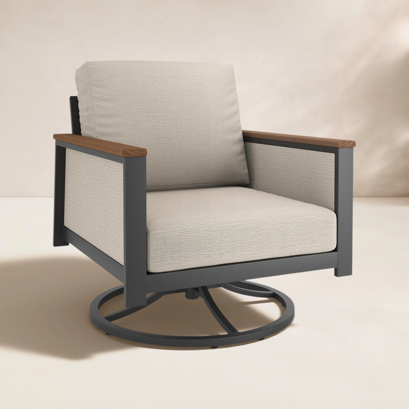 Stimson Sunbrella® Swivel Patio Rocking Chair, Dark Gray/Brown, Cast Silver