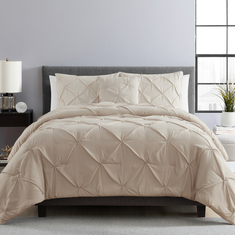 Carmen 3-Piece Pintuck Comforter Set, King Comforter + 2 Shams + 1 Throw Pillow, Taupe