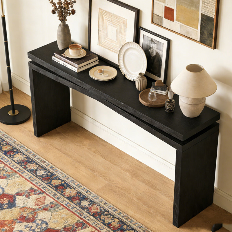 Console 65 pouces en placage de bois massif rustique, Noir