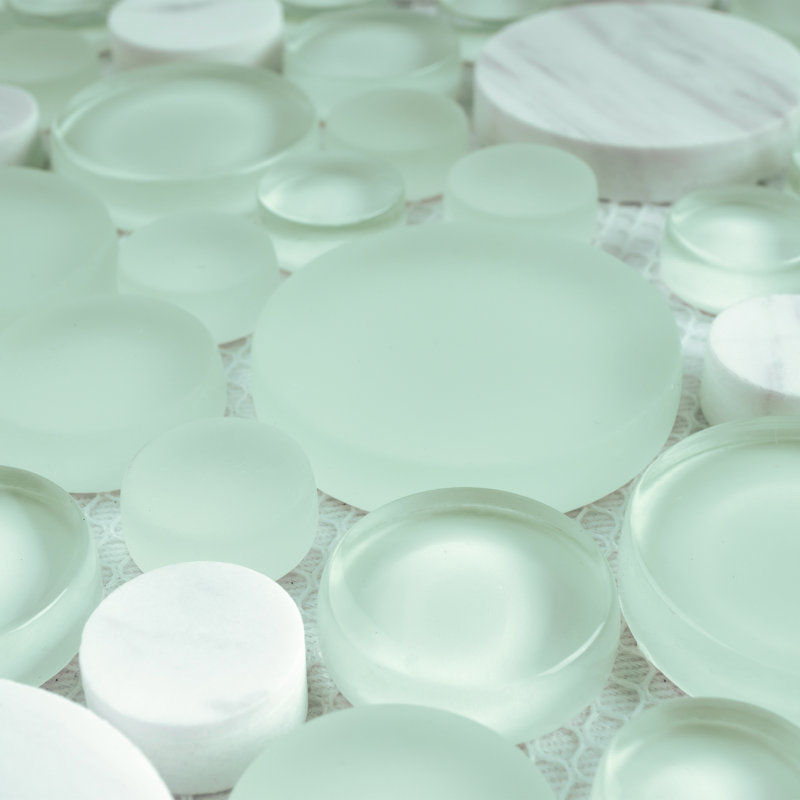 10.5" x 10.5" Bubble Art Random Marble Look Mosaic Wall Tile, Mint Green