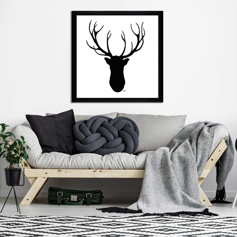 «Deer Head Silhouette», impression, H 25,5 po x l 25,5 po x P 1 po, Cadre noir