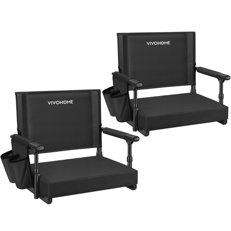 2-pack Portable Stadium Seats With Back Support And Cushion, Black
