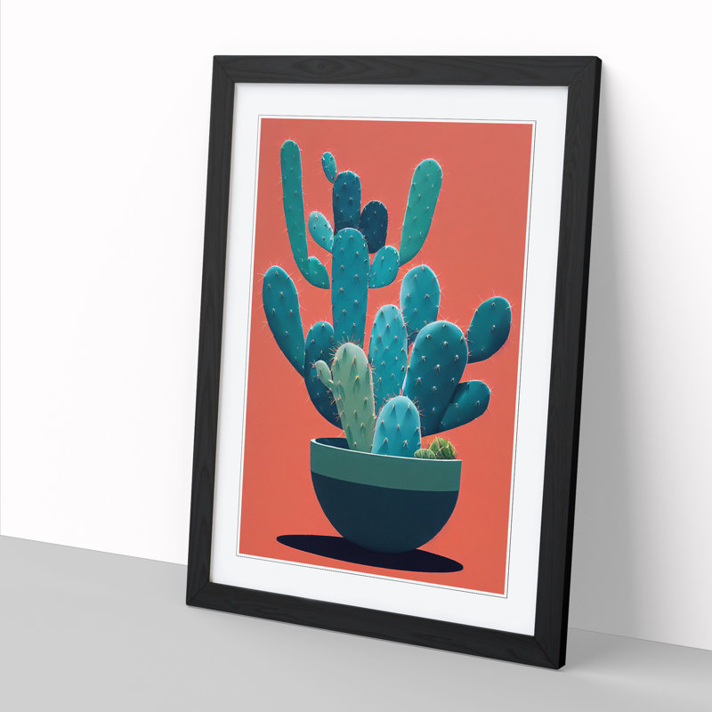FRM-V0523-333X Cactus Cacti Contemporary 1 Piece Single Picture Frame Wall Art, 64cm H x 46cm W x 2cm D, Black Framed
