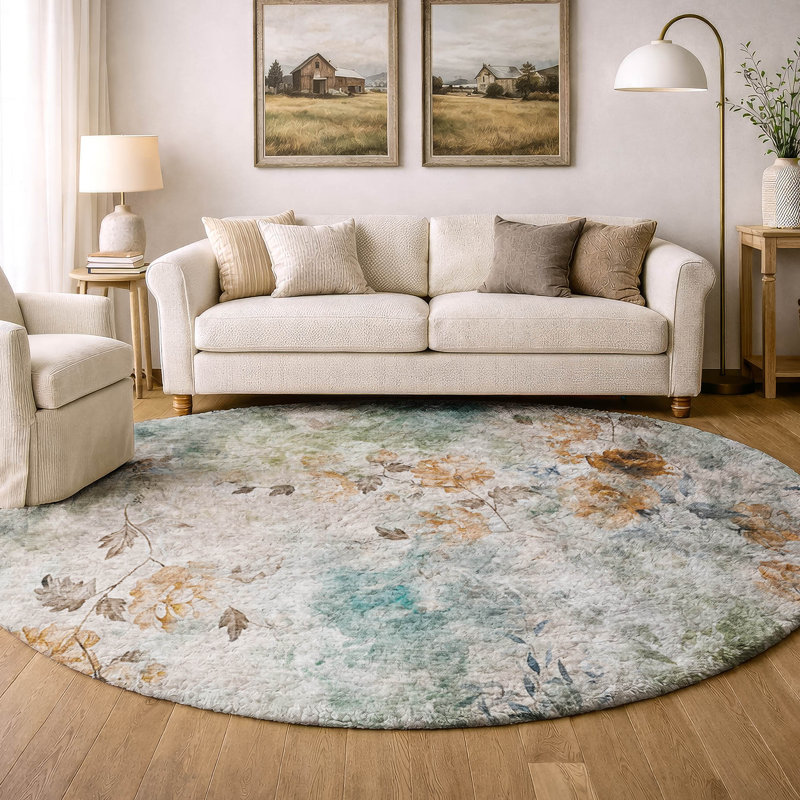 Tapis à poil long de qualité supérieure lavable à la machine ADS724, Sarcelle, Rond 8 pi