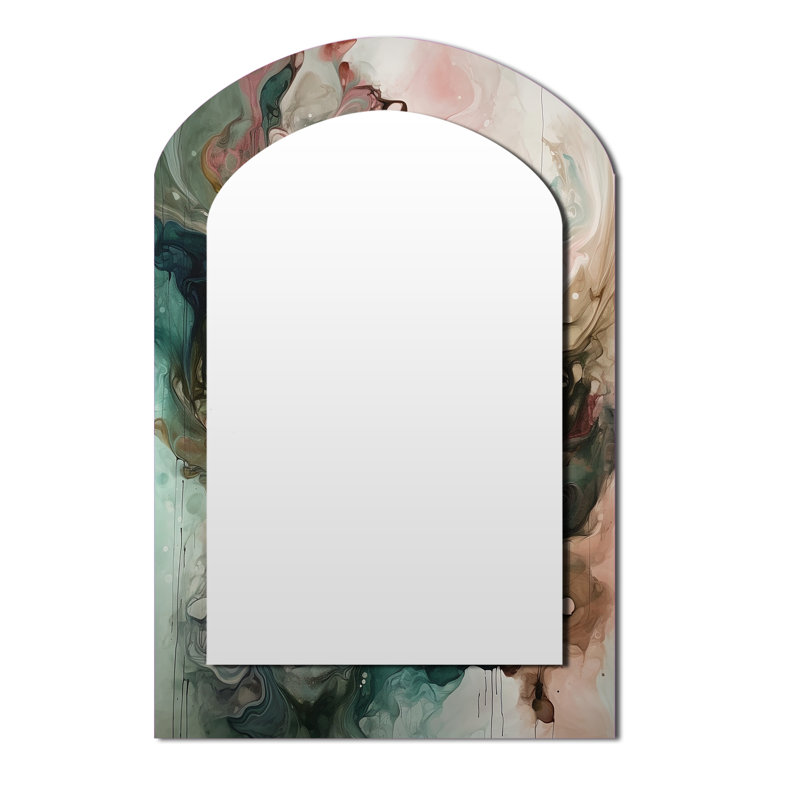 Miroir mural arqué en métal rose et vert Inner Worlds of Marble III, 43 po x 33 po