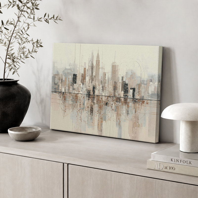 Art moderne de réflexion de la ville moderne, photos de bureau, impression sur toile encadrée, 32" H x 48" W x 1.5" D
