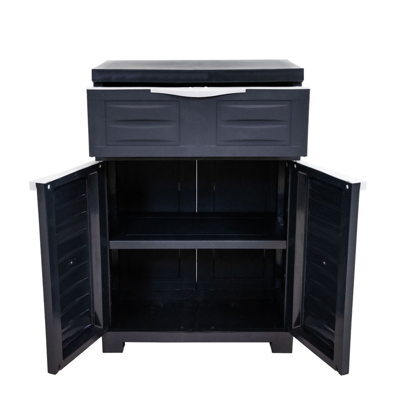 Armoire de rangement avec tablette réglable et tiroir supérieur, Gris anthracite / bordure grise