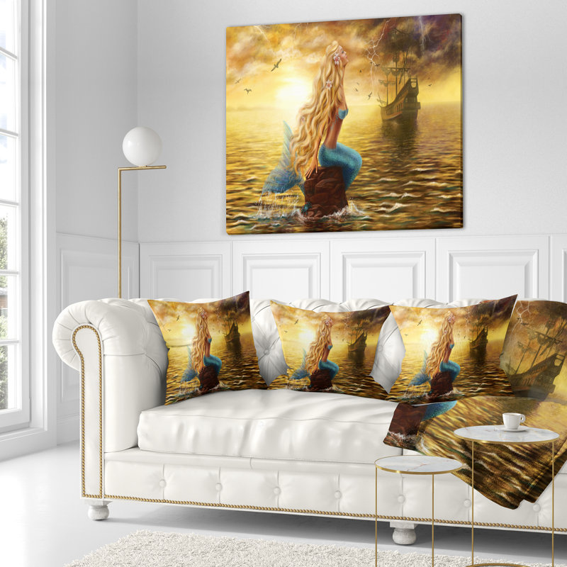 Coussin seascape "mer sirène avec fantôme ship" designart, 16 po x 1 po, Coussin décoratif