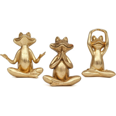 Set of 3 Gold Yoga Frog Resin Statues – Zen Meditation Decor for Home & Office