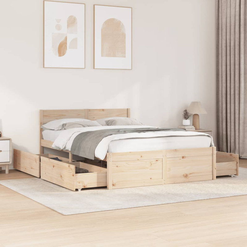 Losurdo Solid Wood Bed, UK Double - DE 135 x 190 cm, Brown