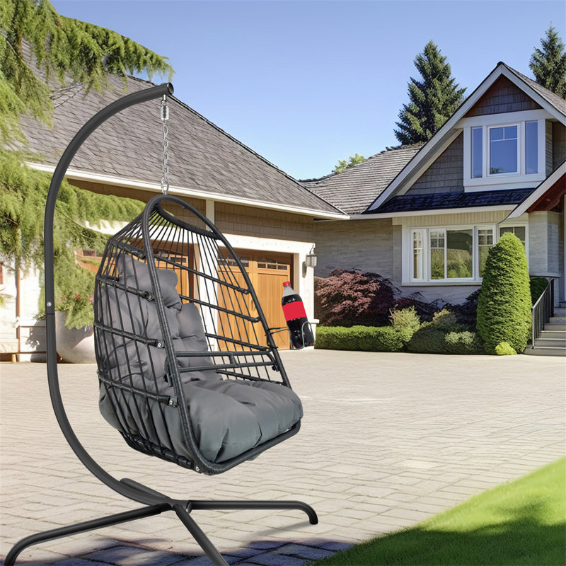 Fauteuil à œufs pivotant avec support intérieur et extérieur en rotin et osier avec support de type C (sans la table)