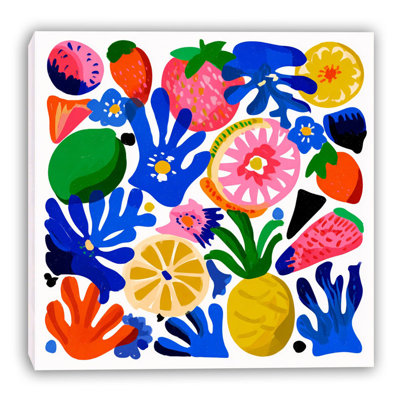 Art abstrait sur toile tendue avec jardin de fruits, H 12 po x l 12 po x P 1 po