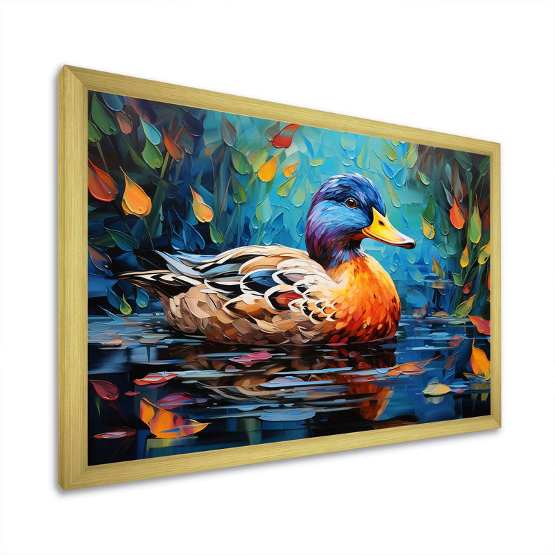 Fauve canard II, art mural, Cadre d'angle fermé doré, H 12 po x l 20 po x P 1 po