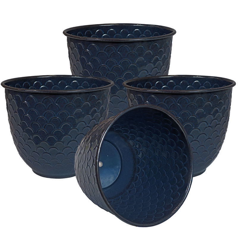 Pot de fleurs extérieur rond en métal 12,5 po x 12,5 po x 10,75 po Ralene - bleu - ensemble de 4, 4, Bleu