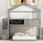 Lit superposé simple au dessus d'une chambre double avec escalier de rangement et tableau noir, gris-129523316