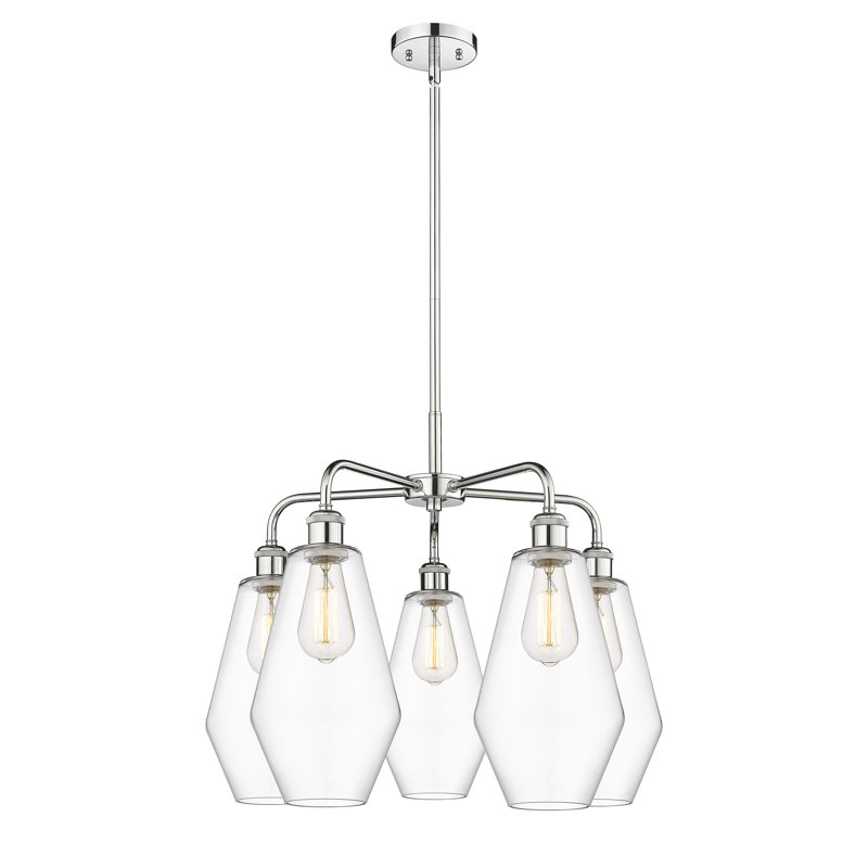Lustre géométrique à intensité variable en acier à 5 lumières Amylea, Clair, H 20 po x l 25 po x P 25 po, Chrome poli