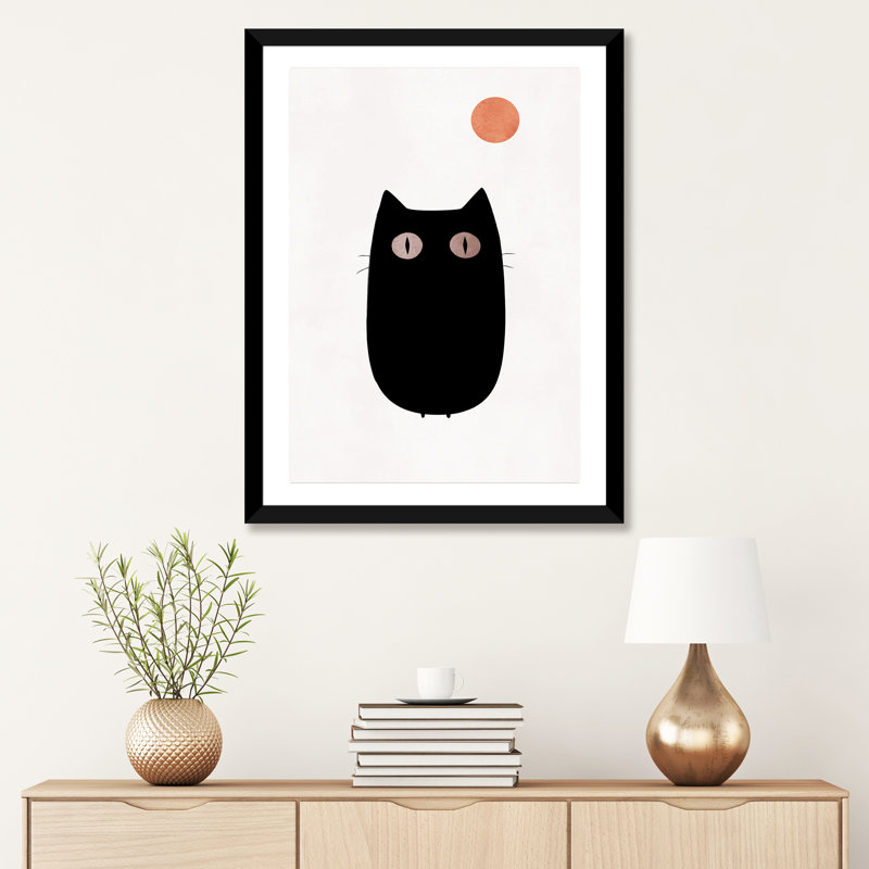 «The Cat» par Kubistika - impression encadrée sur papier, H 32 po x l 24 po x P 1 po, Papier encadré noir, Blanc