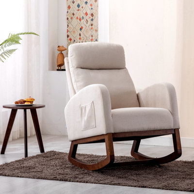 Fauteuil Ã  bascule, fauteuil Ã  bascule moderne, fauteuil inclinable Ã  pieds en bois et poche latÃ©rale, fauteuil Ã  bascule de style chambre d'enfant Ã  dossier haut pour le salon ou la chambre Ã  coucher