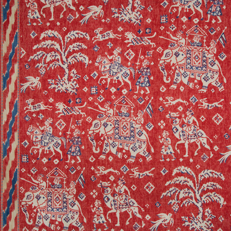Cape Comorin Aralam 100% Linen Fabric, Flame/Cadet
