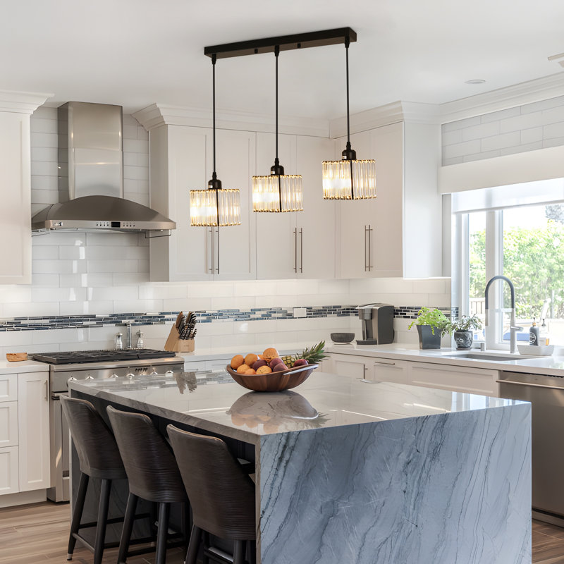 Modern Rectangular Crystal 3-Light Pendant Chandelier 