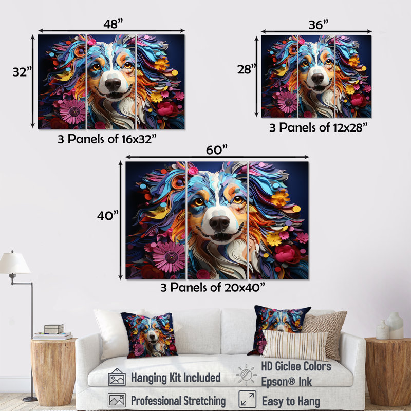 Chien, berger australien Allure II - ensemble d'art mural sur toile, H 28 po x l 36 po