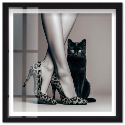 Catwalk and Cat I Shadowbox Print Glam Wall Decor by Notoriart, Black Frame, 40 x 40