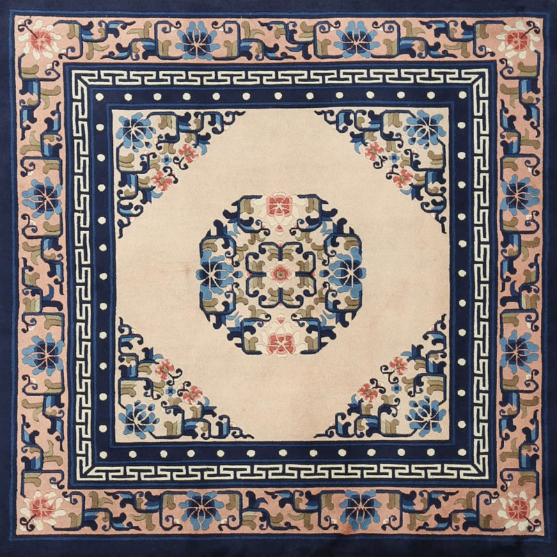 Tapis traditionnel bleu / beige Fuse, Carré 7 pi