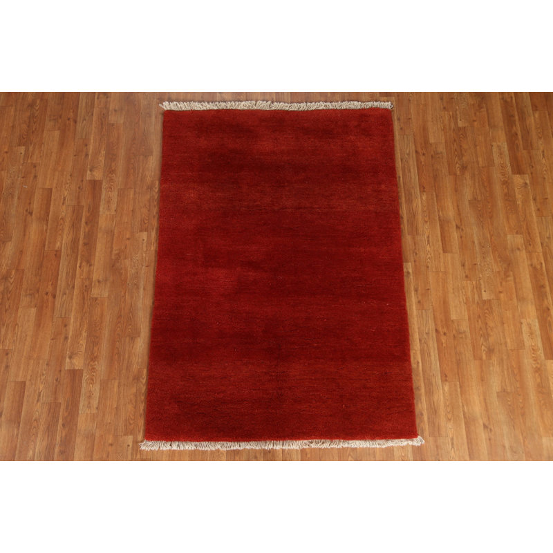 Tapis orange en laine noué à la main de conception unique 4 pi x 5 pi 9 po Somer