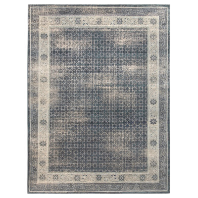 Rug & Kilim’S Distressed Khotan Rug In Blue, Grey Geometric Pattern
