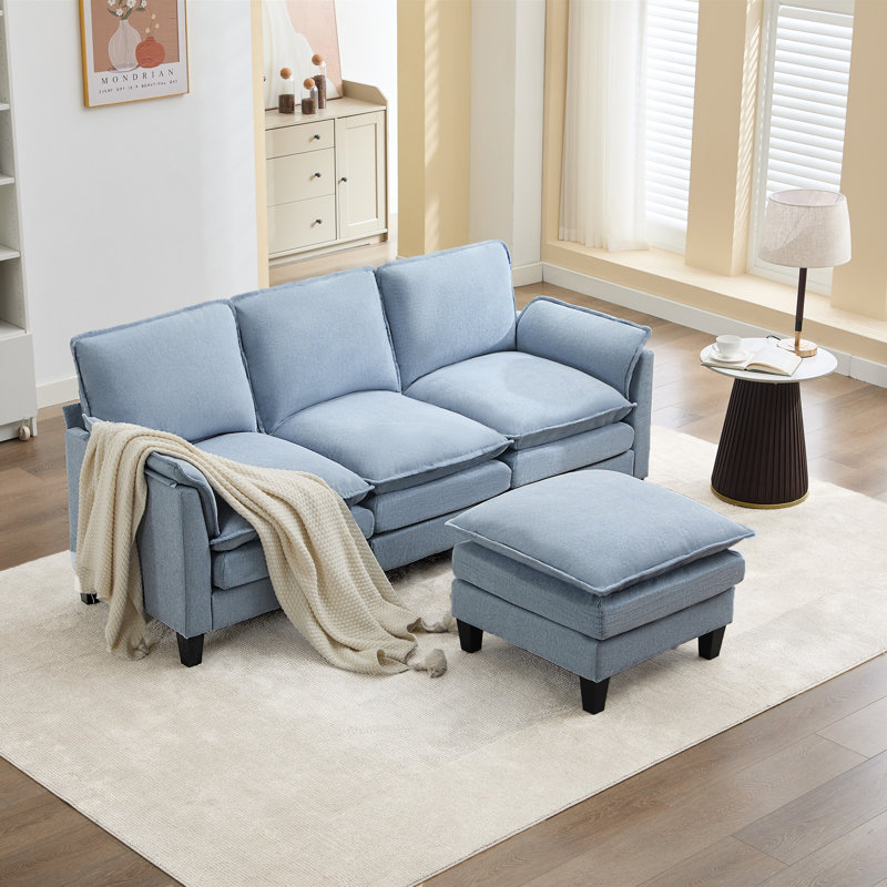 4-Piece 76'' Upholstered L-Shape Sectional, Blue Chenille