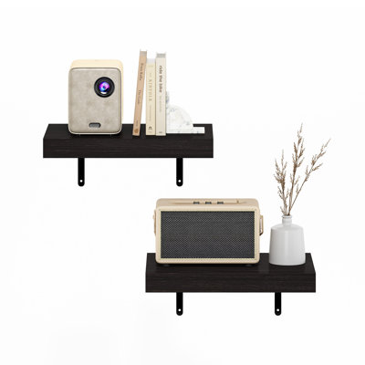 Wall Mounted Floating Display Shelves, Tobacco Oak, Set of 2