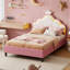 Acamas Pink Princess Bed with LED Lights, Velvet Upholstery, Crown Headboard, Adjustable Height & Solid Wood Slats-1429380788