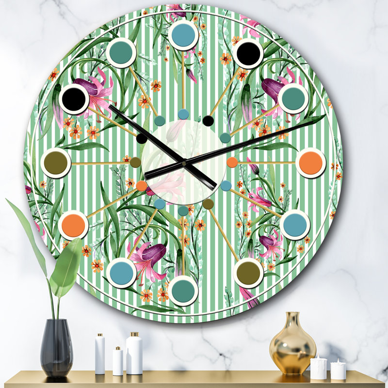 Horloge murale florale botanique rétro, Surdimensionné