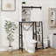 Au-dessus de la toilette, porte de grange coulissante de style campagnard à tablettes réglables | Blanc | Panneau de fibres à densité moyenne
