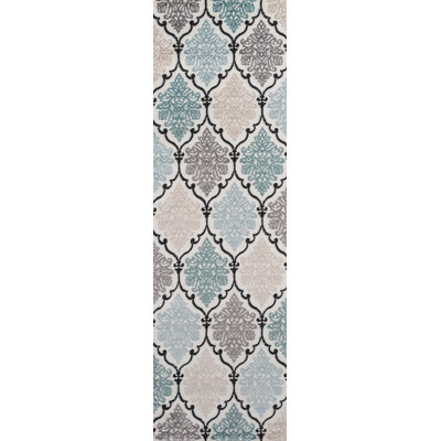Tapis damas gris / bleu / ivoire Wickford