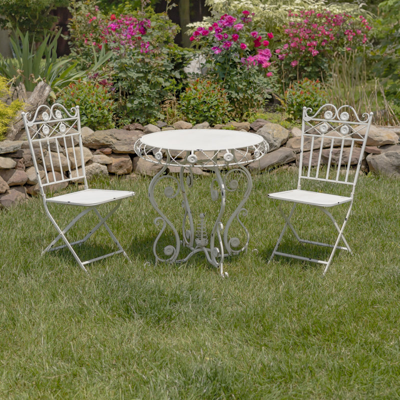 Angellea 2 - Person Patio Dining Set with Round Table , Cushions Included, White